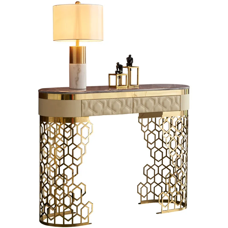 

Stainless Steel Marble Lockers Side View Customized High-End Foyer Console