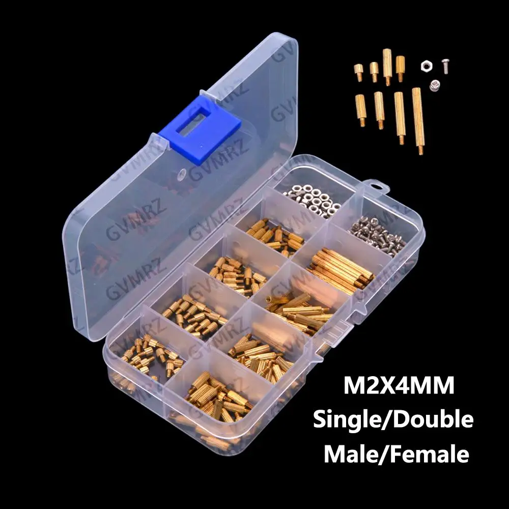260pcs M2 M2X4MM Knurled Brass Male/Female Double/Single Through Separator Posts and Nuts Combination M2X4MM