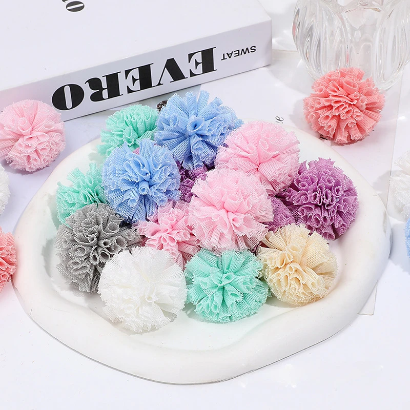 Pom Pom 25mm Elastic Gauze Flower Ball Korean Lace Ball Hair Clip DIY Handmade Plush Net Pendant Jewelry Making Accessories