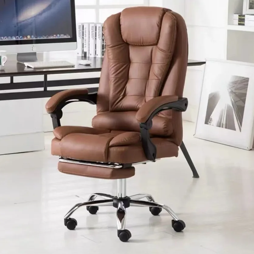 Leather Home Ergonomic Chair Office Business Comfortable Swivel Task Office Chair With Footrest