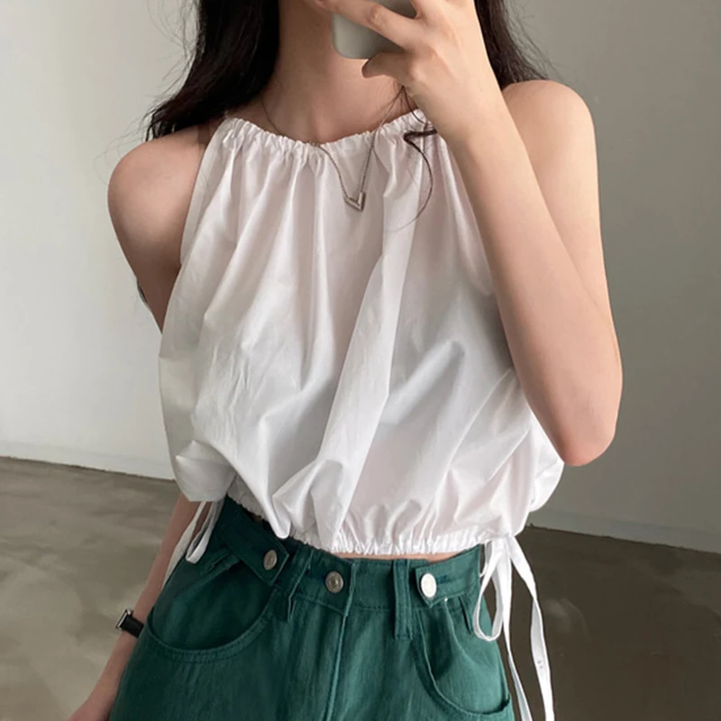 

Шикарный летний новый простой круглый женский топ Ne Hanging Ne с завязками на талии Svel ort irt Faionable Loose Fit