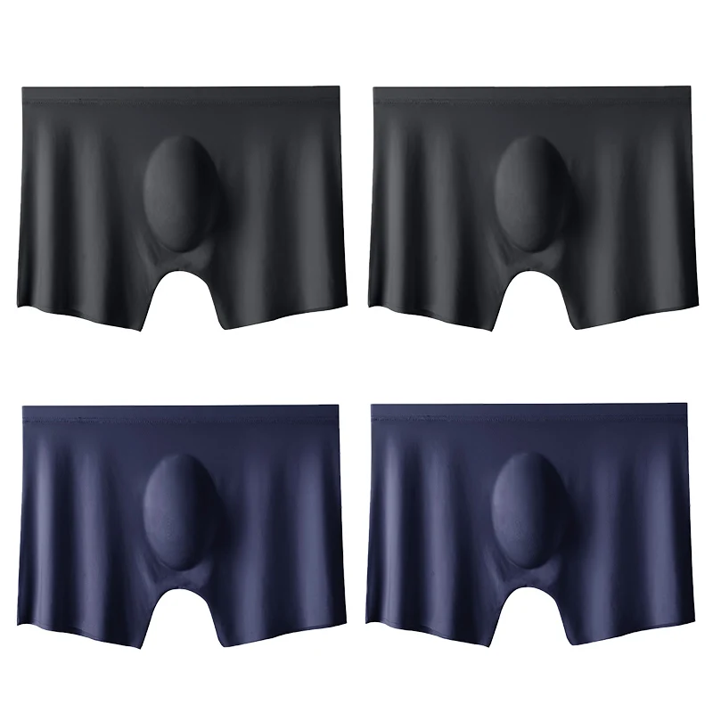 4PCS männer Eis Seide Ultra-dünne Nahtlose Shorts Sexy Dessous Solide Atmungsaktive Boxer Briefs Männer Unterhosen