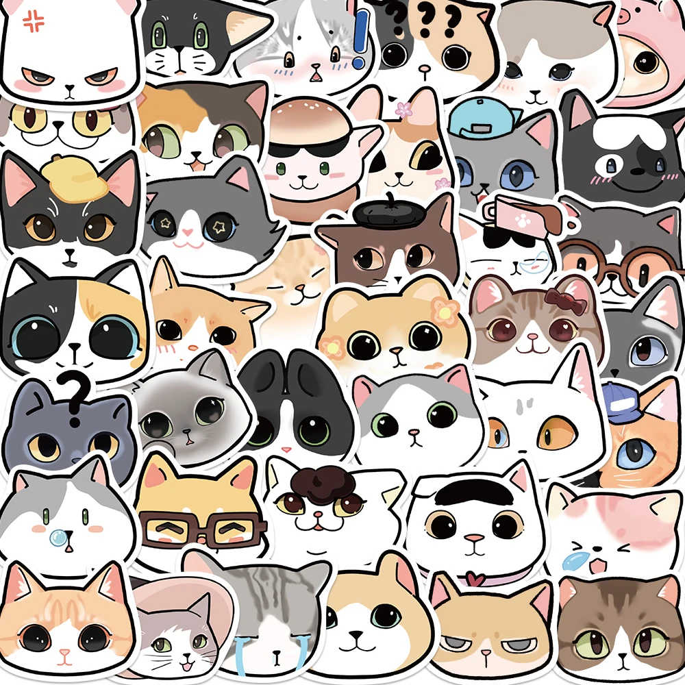 40PCS Cute Animal Cat Head Sticker Funny Gift Decoration Laptop Guitar Water Cup Mobile Stationery Helmet Kids Gift Toy Decal