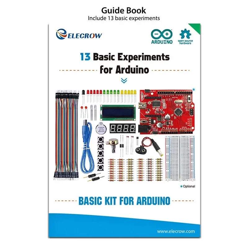 Kit electrónico completo de bricolaje para Arduino, 13 cursos con guía, placa de pruebas, cable de puente, luz LED para Arduino Nano