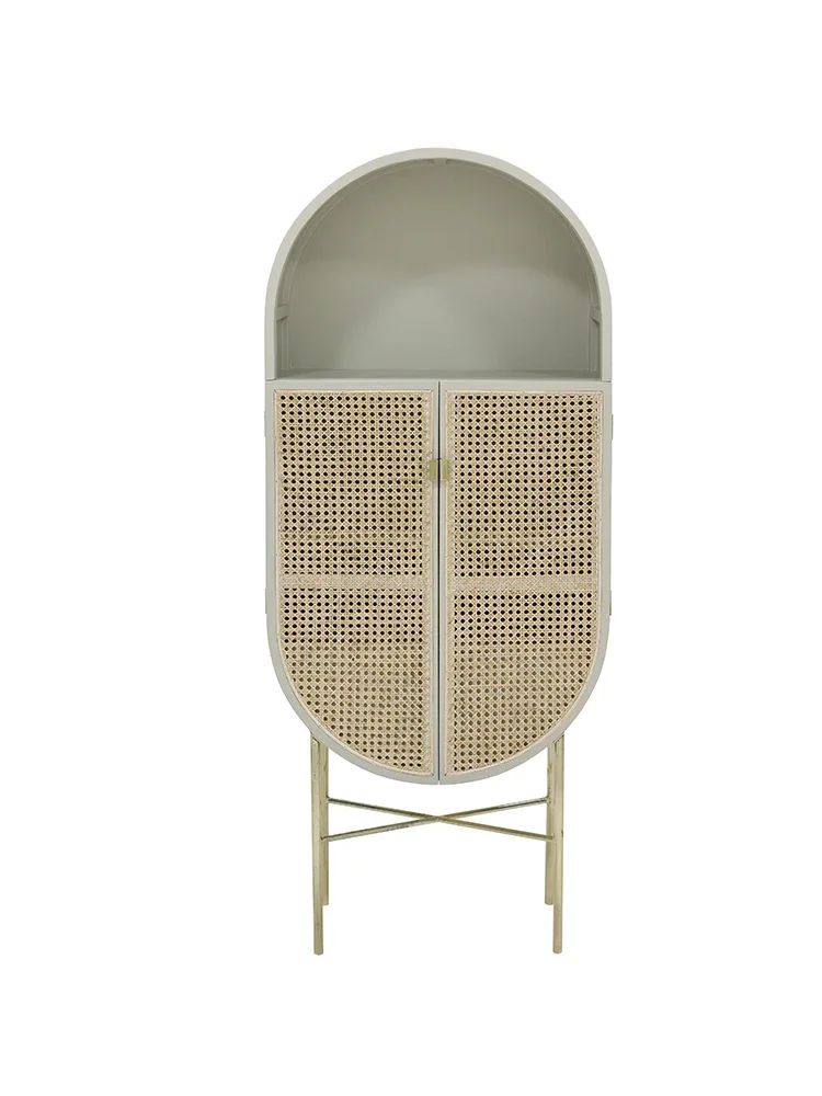 

Simple Modern Oval Solid Wood Rattan Wardrobe and Cabinet Locker Retro Arch Sideboard Cabinet