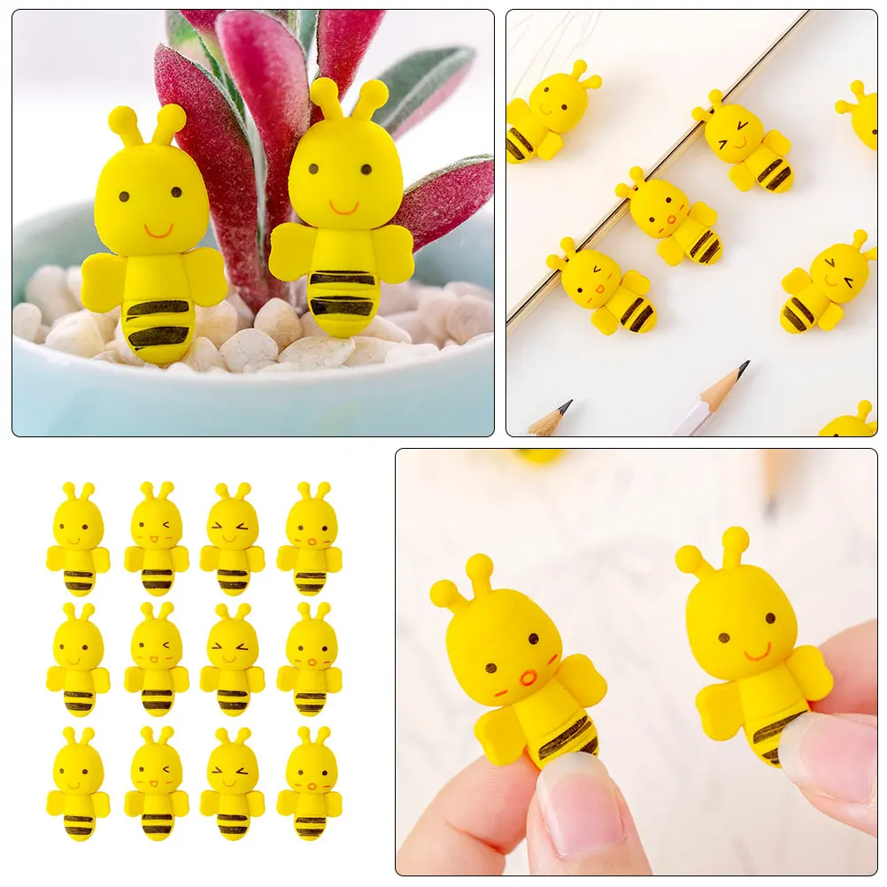 

36 Pcs Shaped Erasers Colorful Kids Cartoon Funny R om Faces Children Gifts Rubber Creative Bee Erasers Safe Learning Toys