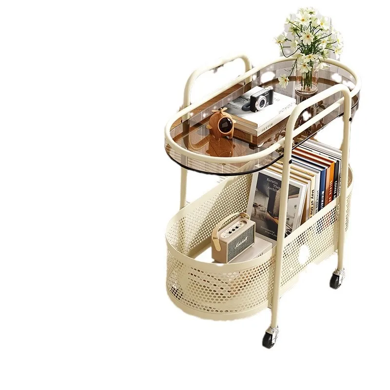 

Nordic tempered glass movable sofa side table simple modern side cabinet small coffee table