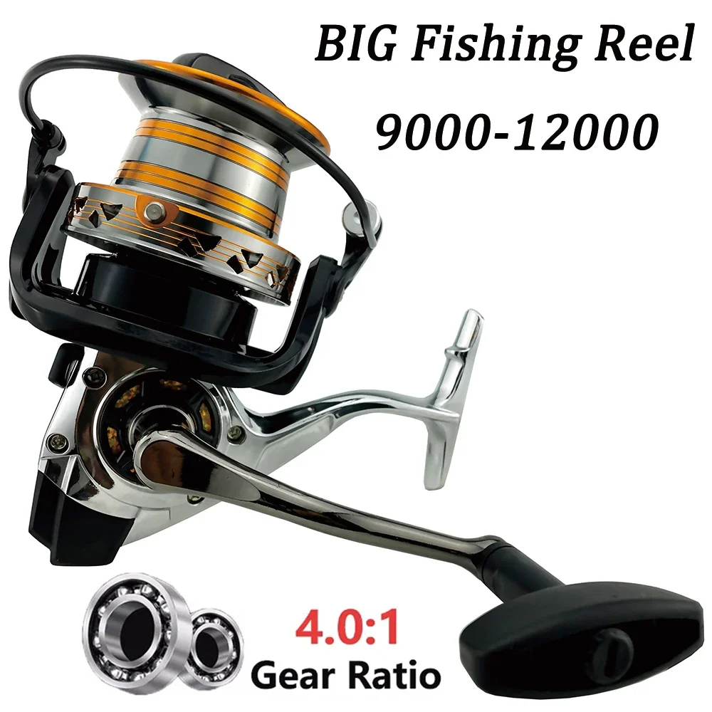 30kg/66lb Max Drag Saltwater Fishing Reel Deep Metal Spool 4.0:1 Gear Ratio Reel Nylon/Metal Foot Optional Sea Fishing9000-12000