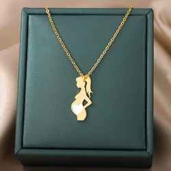 Mother Baby Mom Pendant Necklaces For Women Stainless Steel Gold Color Child Pregnant Heart Chain Collar Charm New Jewelry Gift