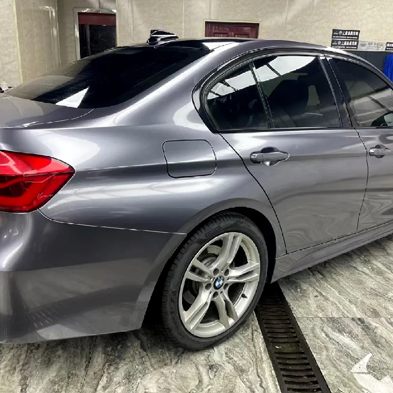 1.52x18m Super Gloss Metallic Space Gray PET Car Wrap Vinyl Self Adhesive Easy Install Bubble Free Air Release Film