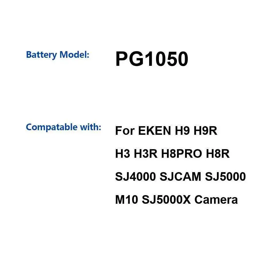 Аккумулятор для спортивной камеры PG1050 1050 мАч для Eken H9 H9R H3 H3R H8PRO H8R SJ4000 Sjcam SJ5000 M10 SJ5000X