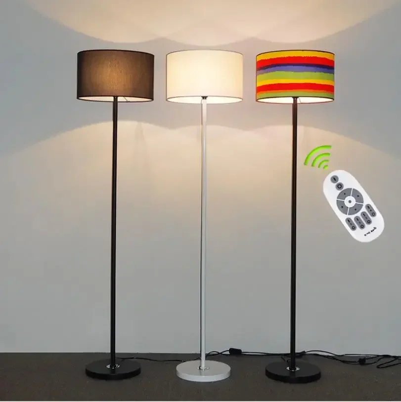 

Fabric living room floor lamp simple modern bedroom study bedside lamp Hotel creative remote control LED vertical table lamp