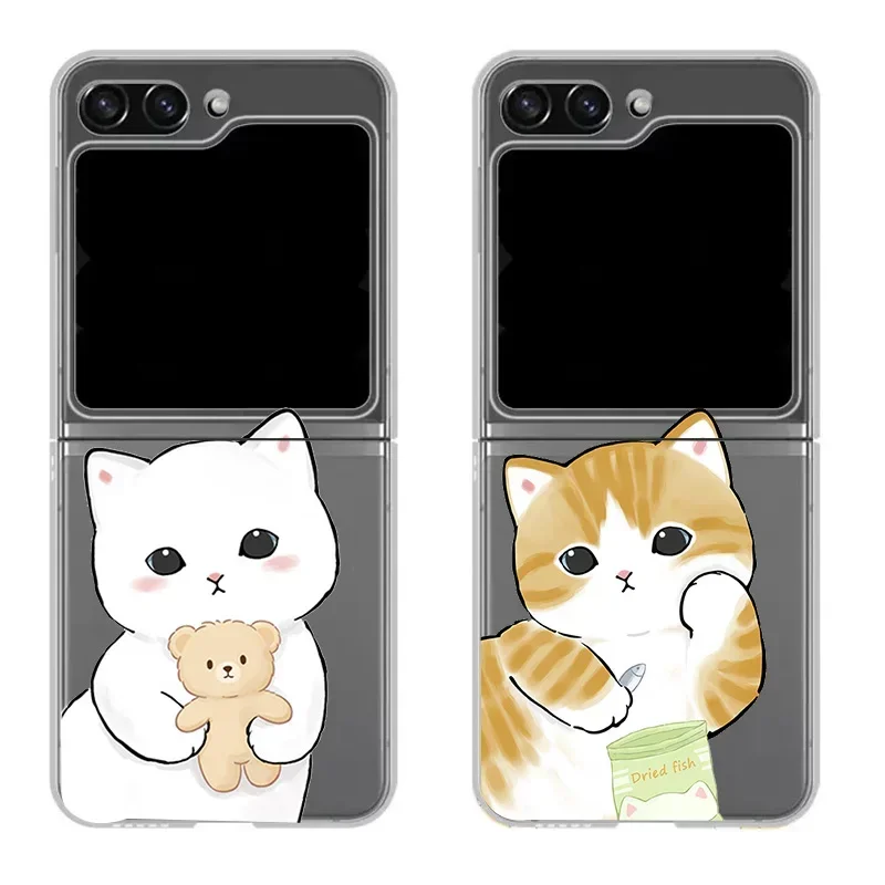 Funny Cartoon Cat Phone Case for Samsung Galaxy Z Flip 5 ZFlip 6 5G Transaprent Clear Cover for Samsung ZFlip 7 4 ZFlip 3 Fundas