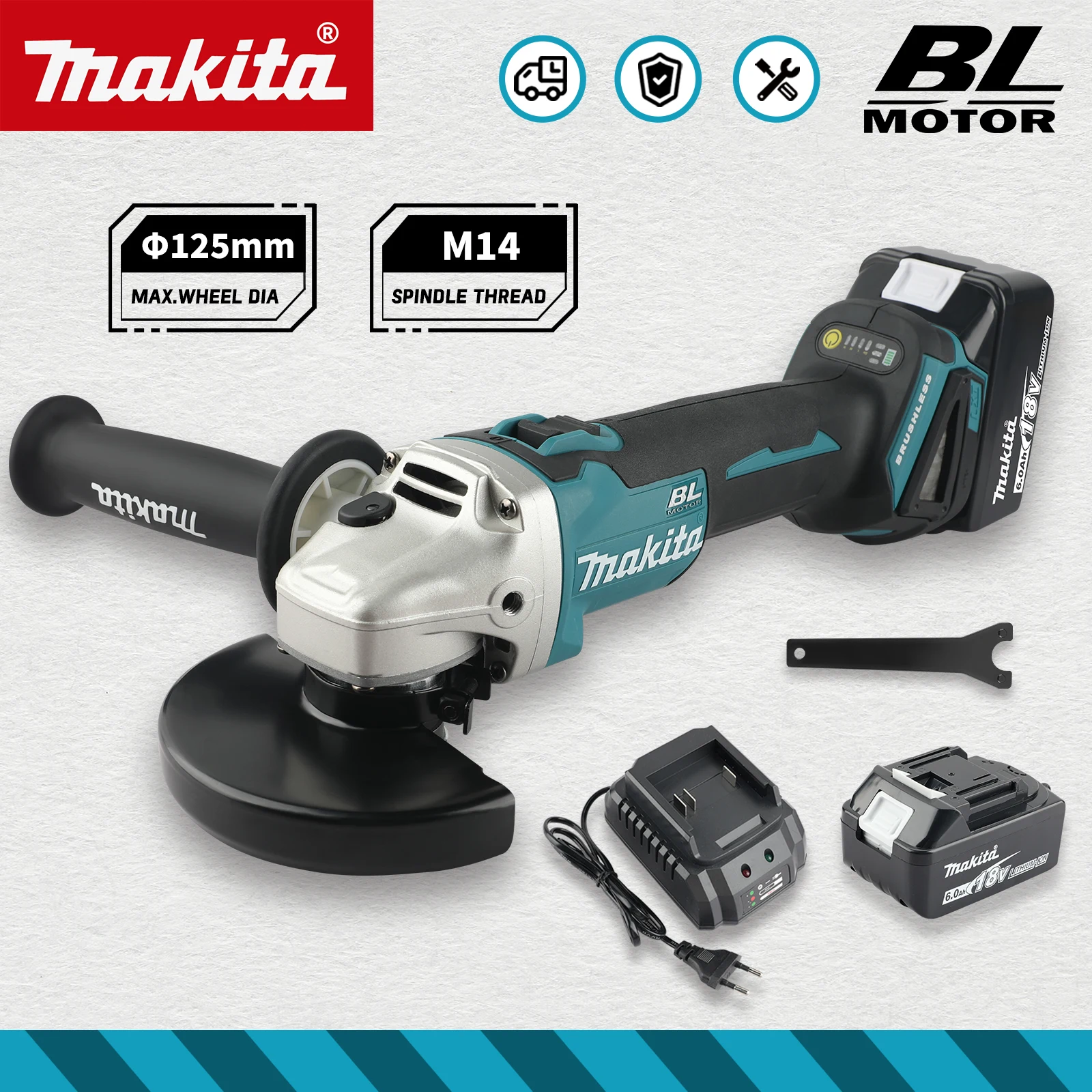 

Makita DGA506 125mm Charging Angle Grinder Electric Polishing Machine Brushless Metal Grinding and Cutting Machine