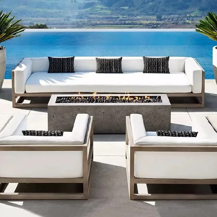 Outdoor aluminum alloy leisure furniture waterproof and sunscreen courtyard garden wood grain lacquer rattan