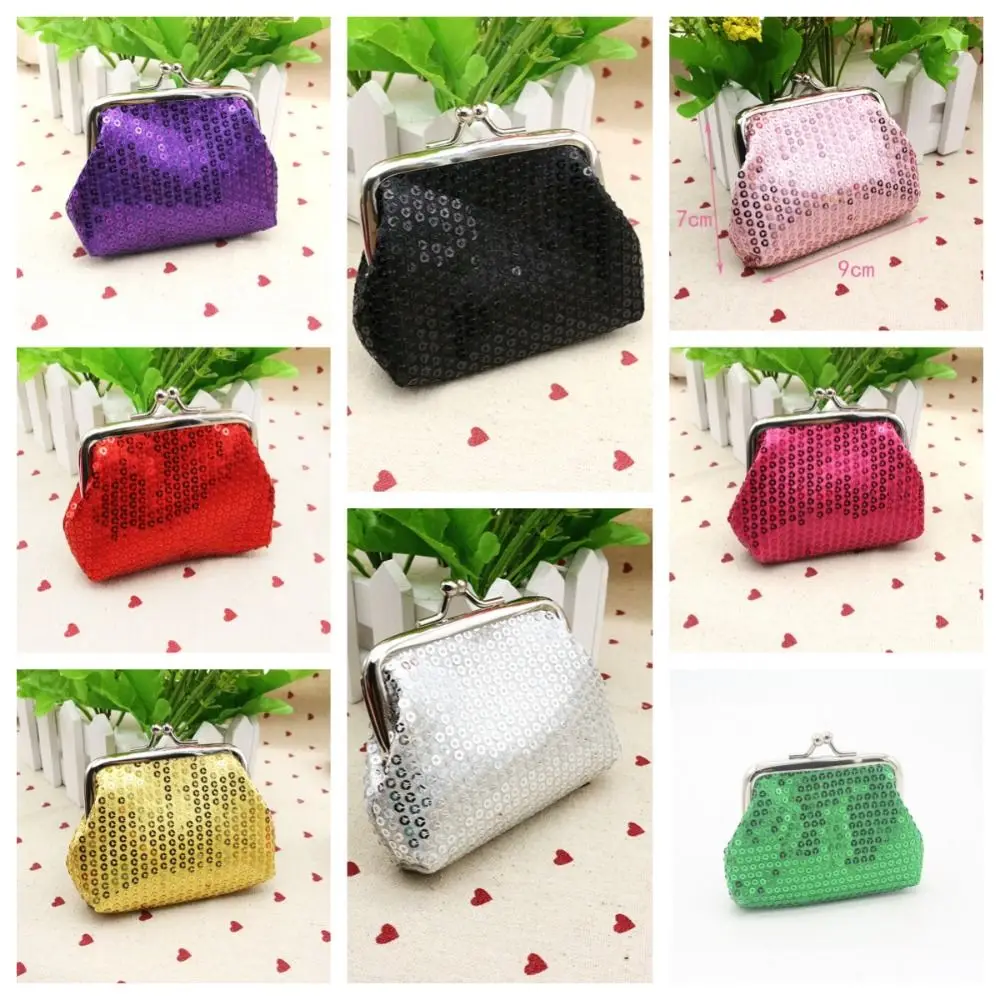 Elegant Card Holder Sequin Coin Purse Money Bag Kiss Clasp Lock Small Purse Bag Keyring Handbag Clutch Lipstick Bag Male