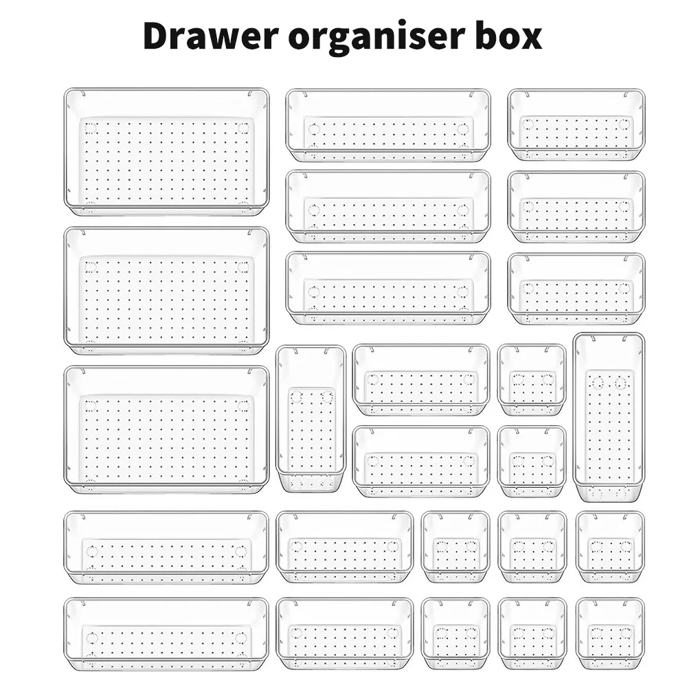25pc Drawer Organizers Set Clear Plastic Desk Dividers Bins Bedroom Dresser Office Storage Box for Makeup Jewelries Gadgets
