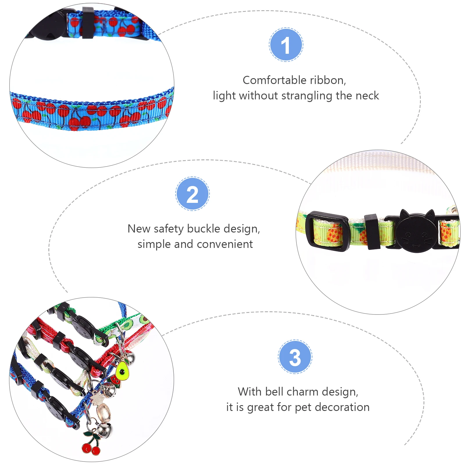 

4Pcs Colorful Fruit Style Pet Collar Durable Fabric Cat Neck Decor Detachable Bell Elastic Strap Perfect for Kitten Party Gift