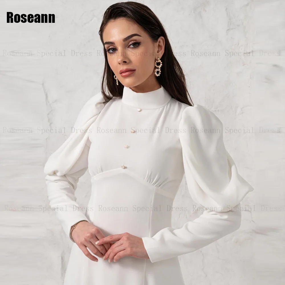 Muslim 2024 New Design High Collar A-line Wedding Dresses Ruffle Button Full Draped Pleat Anke Length Bride Dress robe de mariée