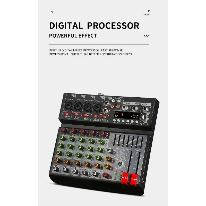 6 Channel Studio Audio Mixer USB 2 Channel Stereo Input DJ Sound Controller for Karaoke Music Karaoke Interface Mixing Board PC