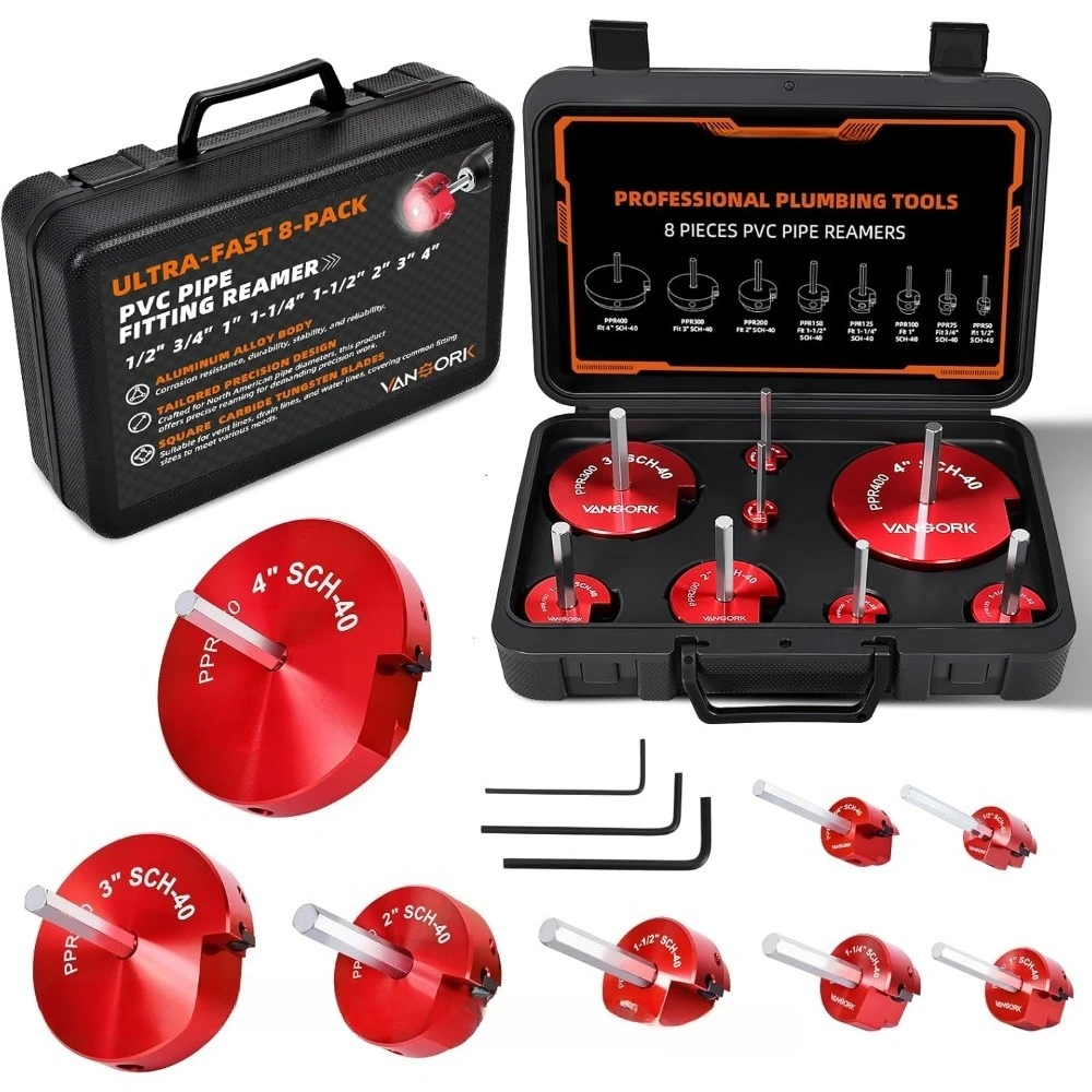 

US Shipping PVC Pipe Reamer Kit with 1/2 to 4 Inch Sizes Aluminum Fitting Saver Tool for SCH40 Pipes Fits Standard 1/2 Inch