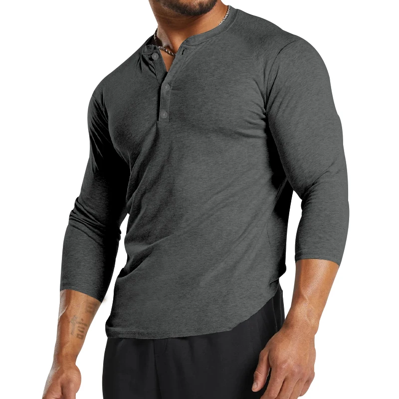 Camiseta de manga larga para hombre, ropa de comercio exterior, abrigo inferior, Henley, invierno, 2023