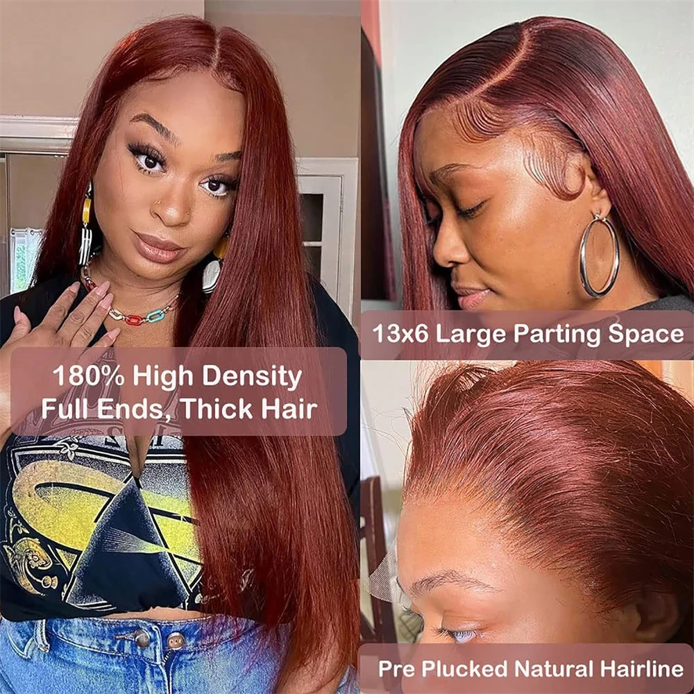 13x4 Reddish Brown Bone Straight Lace Frontal Human Hair Wig 13x6 Lace Frontal Wig Human Hair Wig Pre Plucked