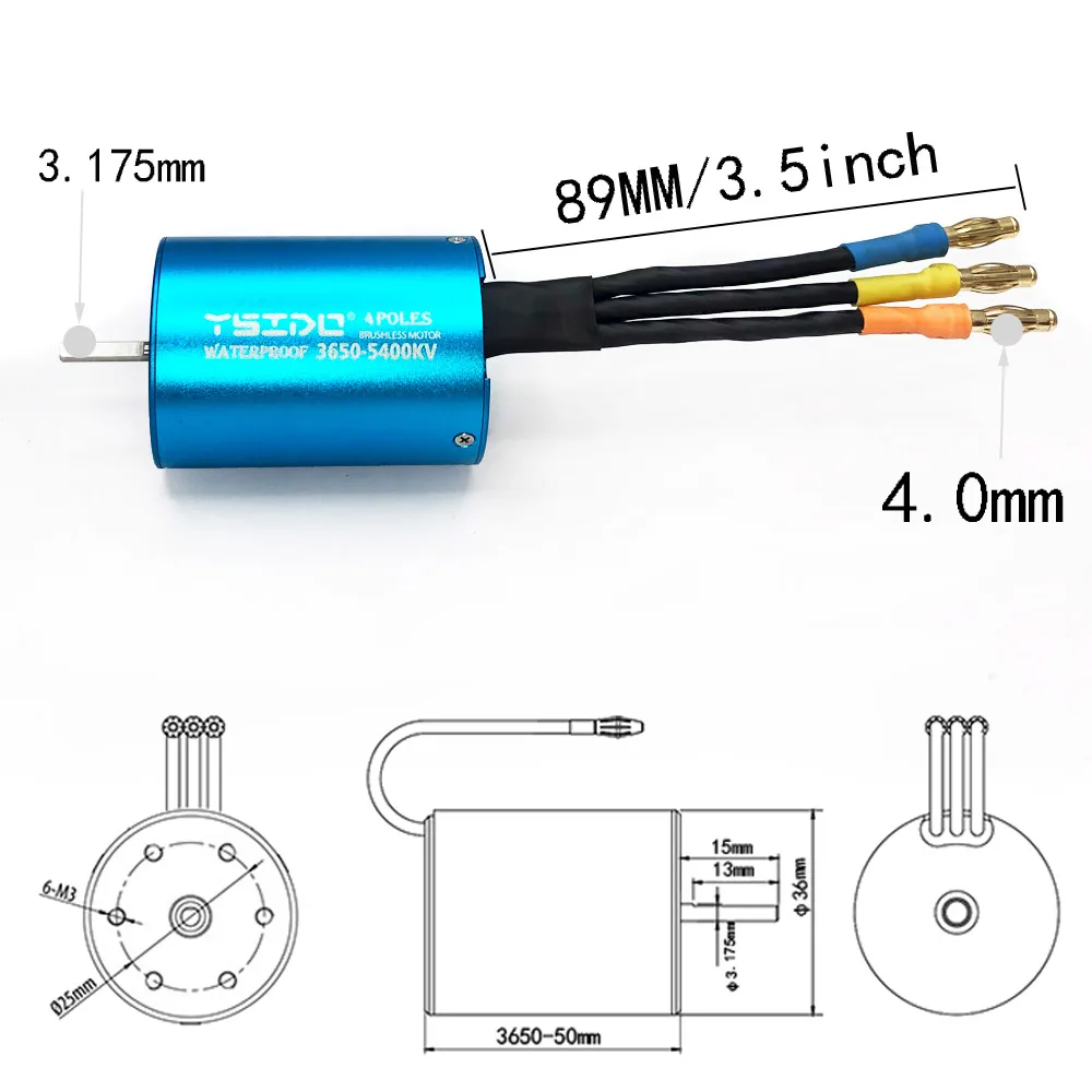 YSIDO 3650 3600KV 5400KV 9500KV Brushless Motor 60A 80A 120A ESC for 1/10 Traxxas HSP Tamiya Arrma RedCat RC Monster Truck Car