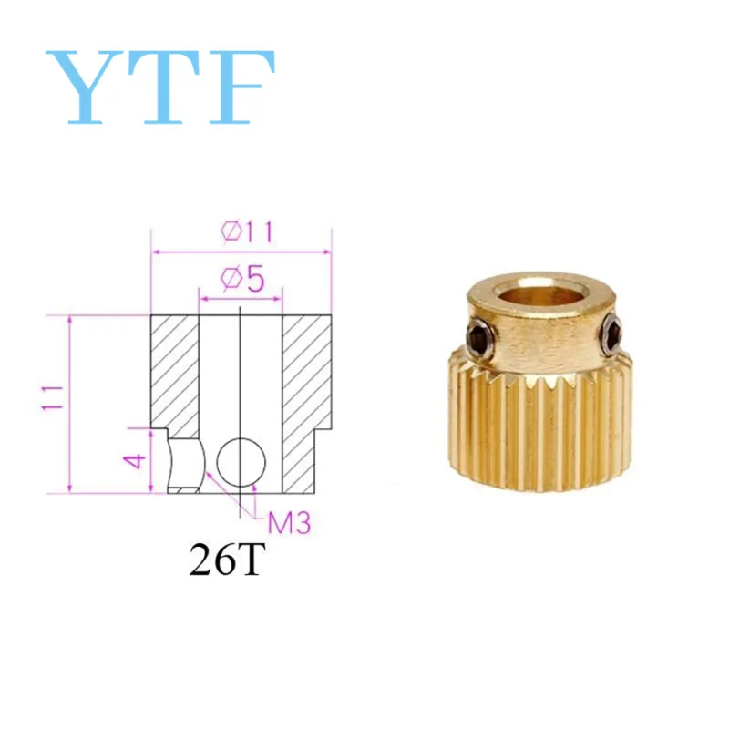 MK7 MK8 Extrudeuse Entraînement Engrenage Alésage 26/36/40 dents 5/8mm Pour 1.75/3.0mm Dents En Laiton En Acier Inoxydable D\'alimentation 3D