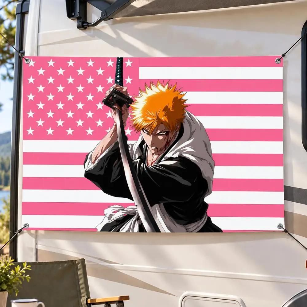 Anime Action Bleach Ichigo Kurosaki Flags Decorative Flag Banner Indoor Outdoor Garden Yard Patio Party Camping Wall Decor Gift