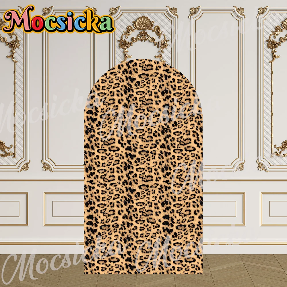 Mocsicka 2-сторонний чехол для арки, золотисто-коричневый фон с леопардовым узором, детский душ, арка, стена, детский первый день рождения, выпускной стул