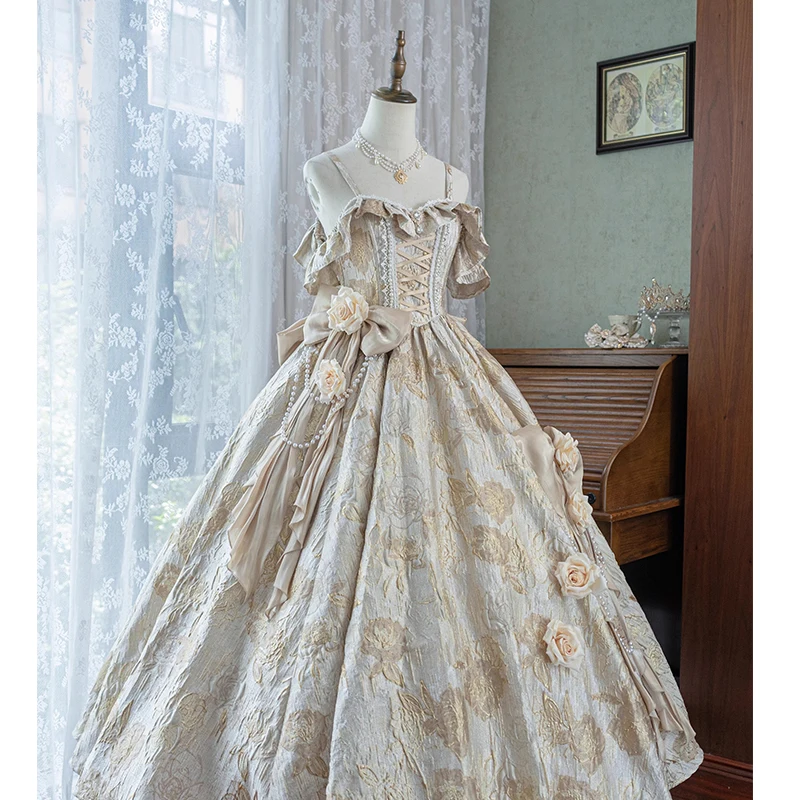 

Lolita Flower Wedding Gorgeous Golden Evening Dress Student Day Adult Ceremony Entering School Dress