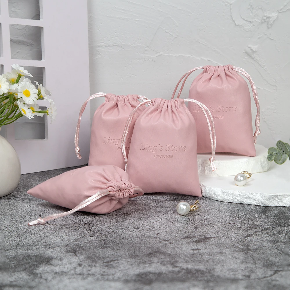 

100 шт. подарочных мешочков из искусственной кожи с индивидуальным логотипом, 8x10см, 9x12см, 10x15см, 13x18см, 15x20см, для косметики, брелоков и колец