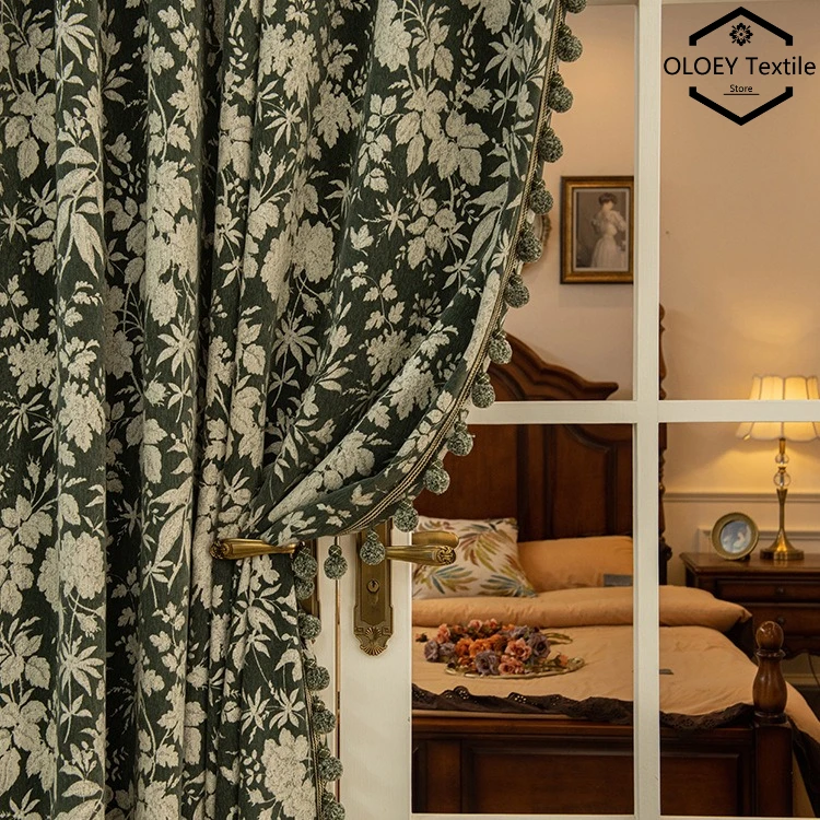

American Vintage Style Blackout Curtains for Bedroom Living Room French Chenille Thick Drapes Retro Home Decor Window Treatments