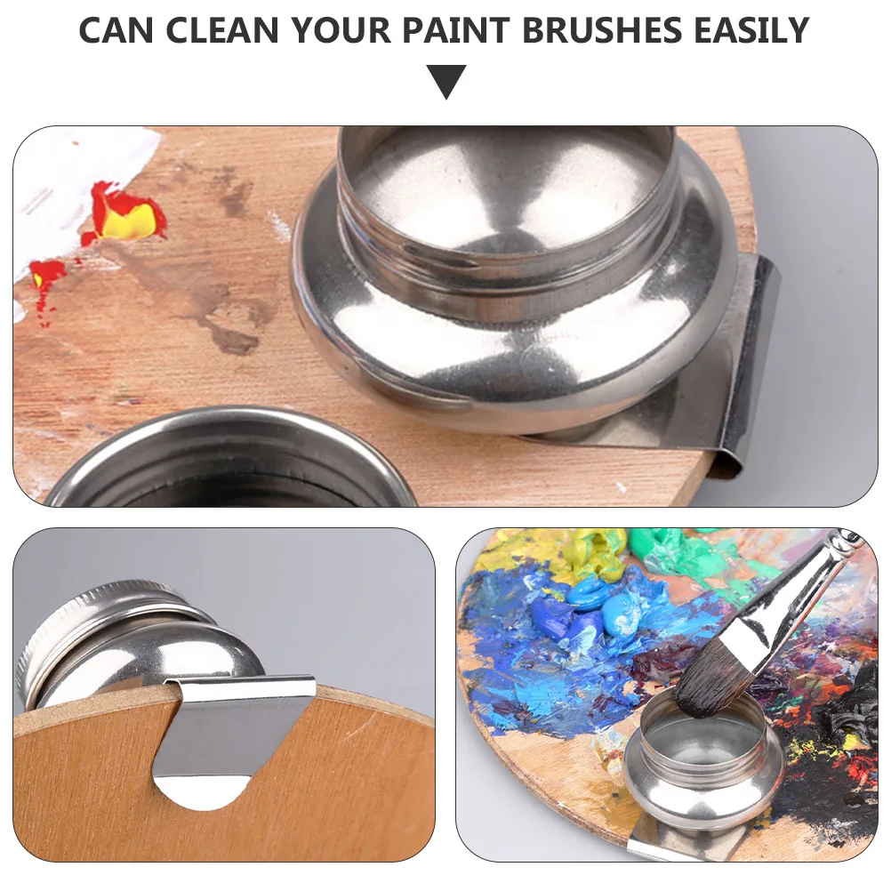 

Single Opening Stainless Steel Paint Brush Washer Removable Lid Spill Proof Watercolor Paint Washing Pot Organizer for Artist