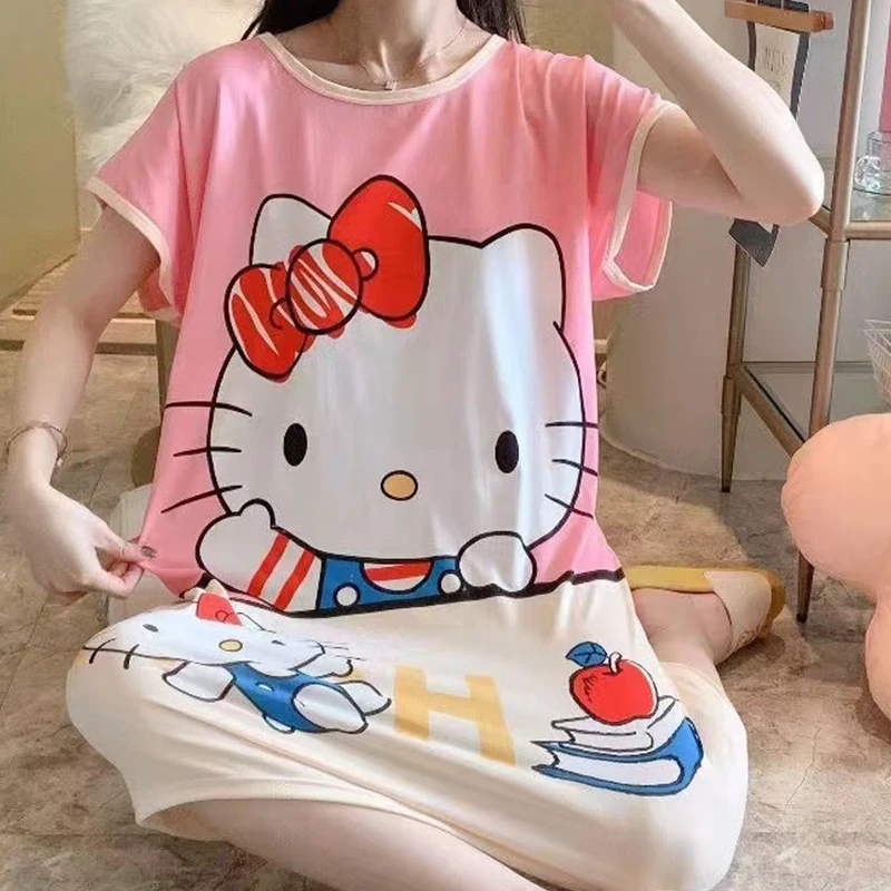 

Женское летнее домашнее платье свободного кроя с короткими рукавами Sanrio Hello Kitty Sweet Cute