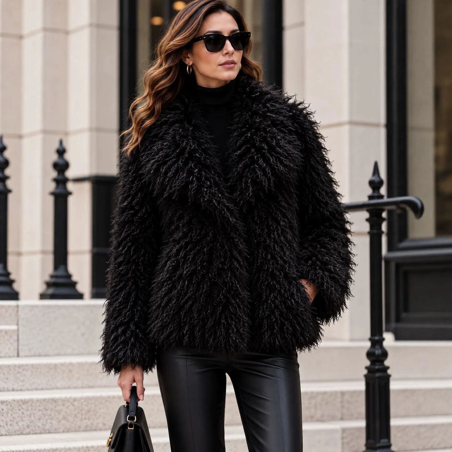 New imitation beach sheep fur coat women's fur coat big lapel