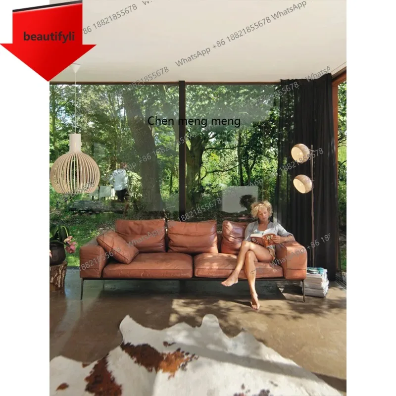 

A48 скандинавский кожаный диван первого слоя из воловьей кожи для гостиной, итальянский постмодернистский простой итальянский легкий роскошный индустриальный стиль