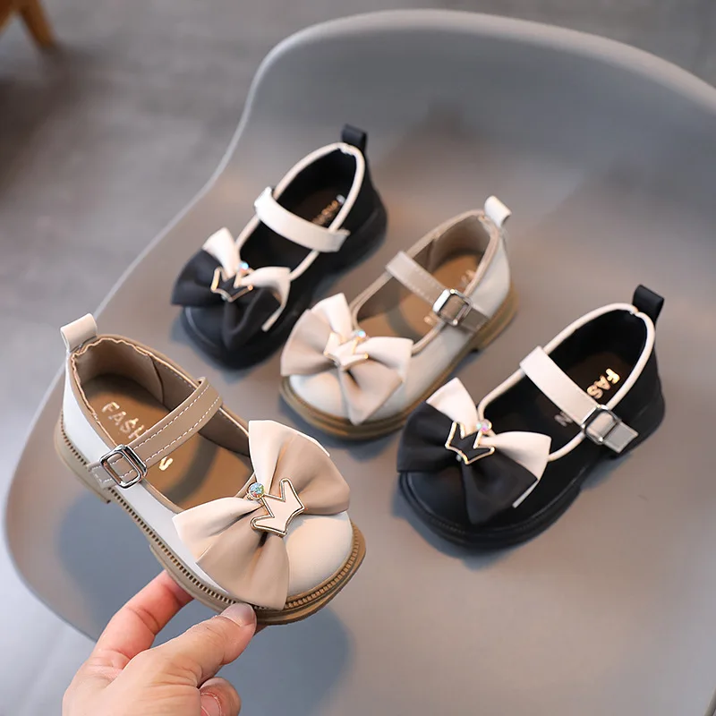 Girls Bow Fashion Princess Shoes 2023 Fall New Kids Shoes Big Kids Girls Shallow Small Leather Shoes