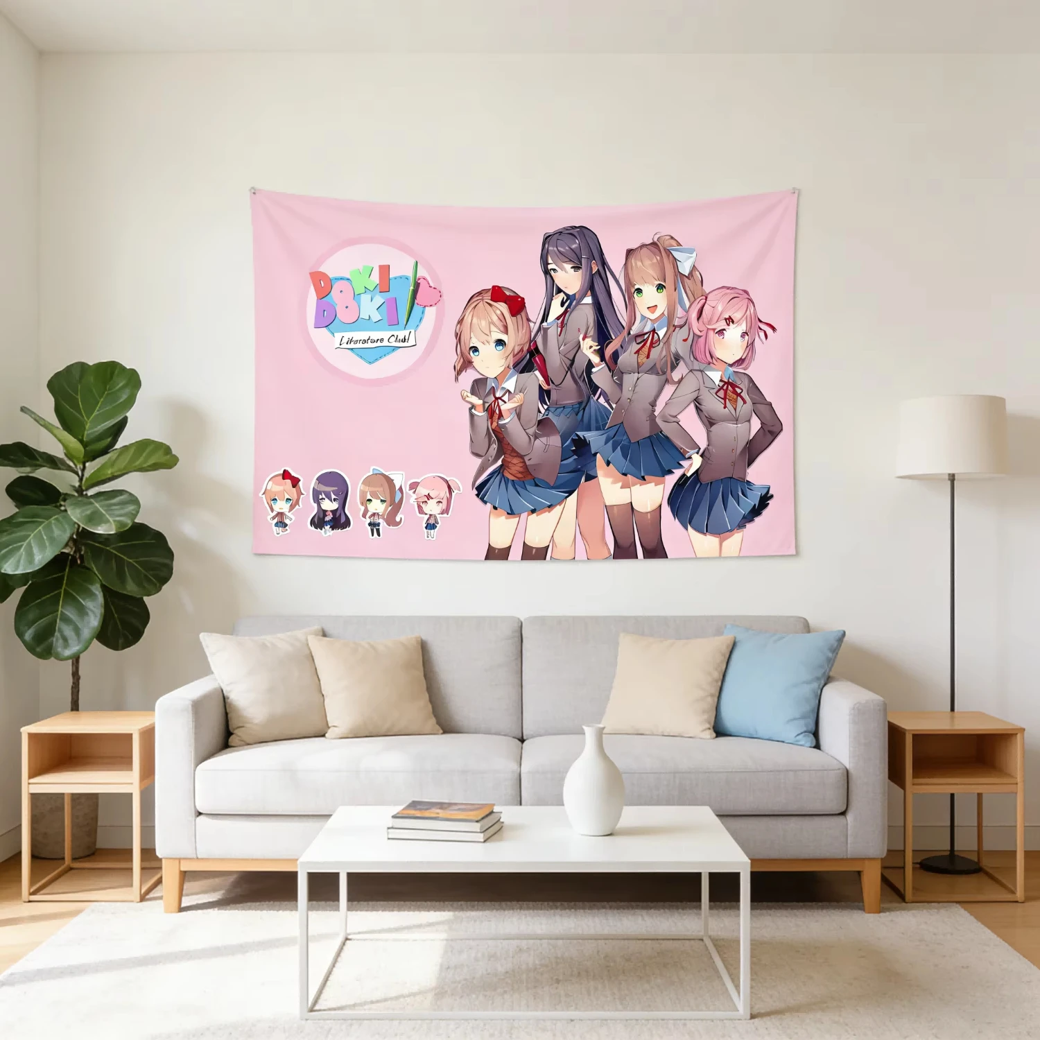 1pc D-Doki L-Literature C-Club Tapestry, INS Style Cute Anime, Ideal for Bedroom Dorm Game Room, Kawaii Anime Home Wall Decor