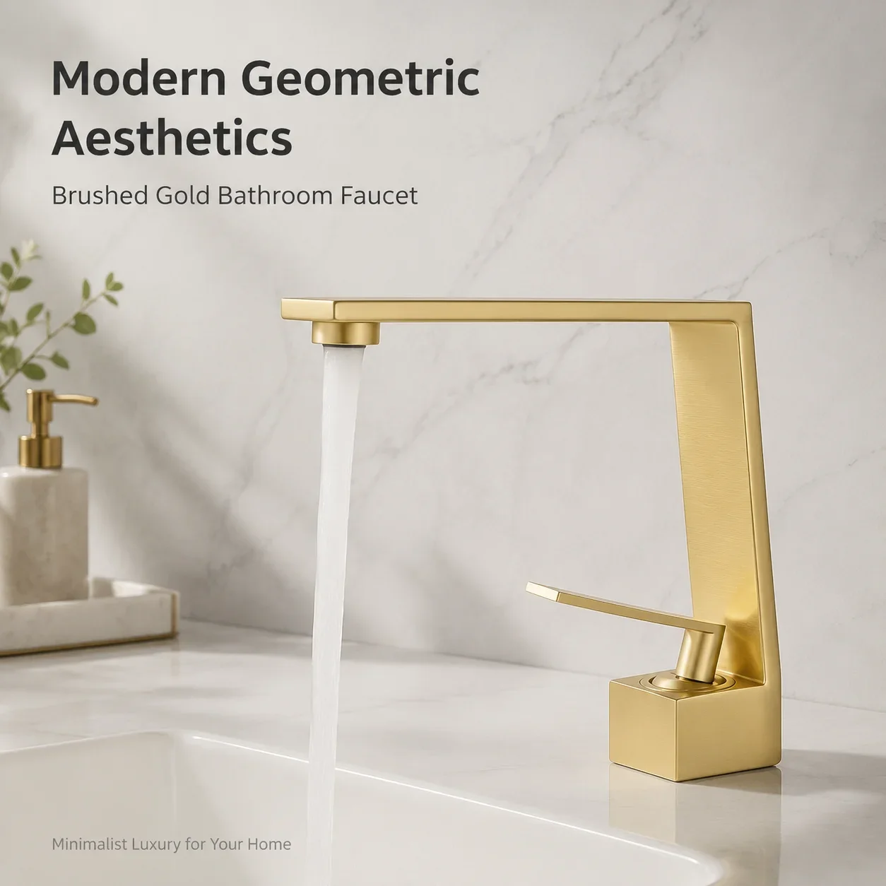 Modern luxury brass basin faucet, brushed gold square, extremely simple handle, bathroom sink, hot and cold washbasin faucet