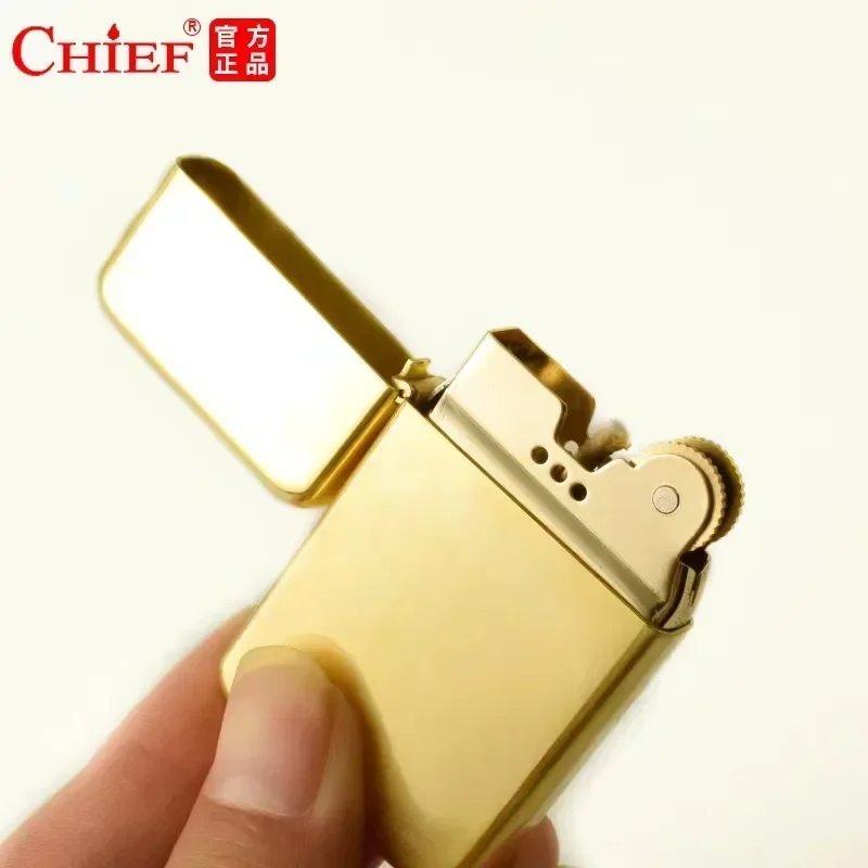 Exquisite Brass Kerosene Lighter Slim Windproof Vintage Grinding Wheel Ignition Lighter Cigarette Accessories Men's Gift