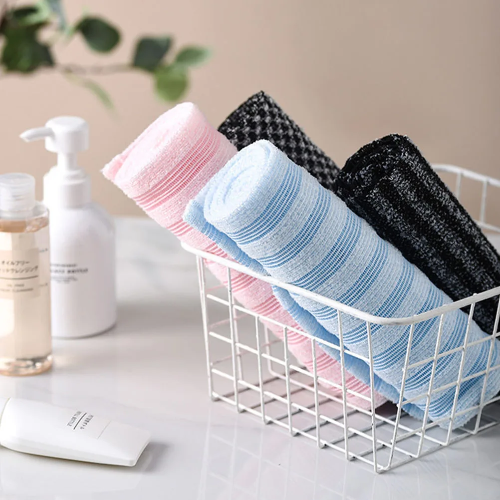 

Premium Polyester Striped Bath Towel Foldable Wall Hook Storage Scrub Massage Deep Cleaning Shower Towel Home Use