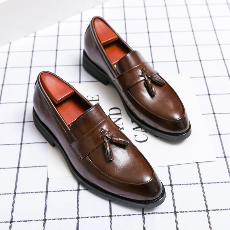 

New Men Fashion Tassel Shoes Black Brown PU Casual Business Office Le Fu Shoes Gentlemen's Banquet Shoes Size 37-45 Men Shoes