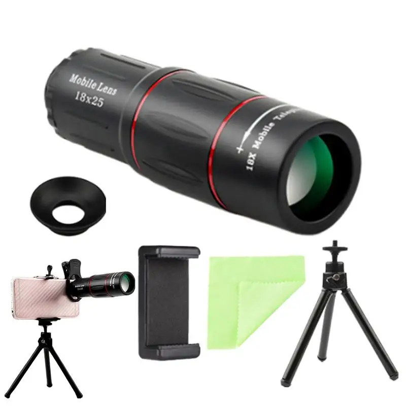 High Definition Monocular Telescope 18X25 Monocular Telescope Lightweight High-Definition With Smartphone Adapter Tripod For