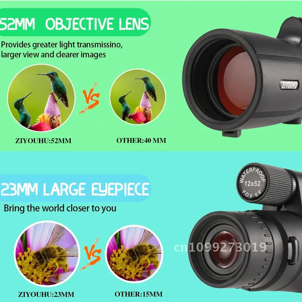 

New 12x52 & 10-30x52 Traveling Monocular BAK7 Prism Large for Eyepiece Telescope Hiking Rain Waterproof Optical Camping Outdoor
