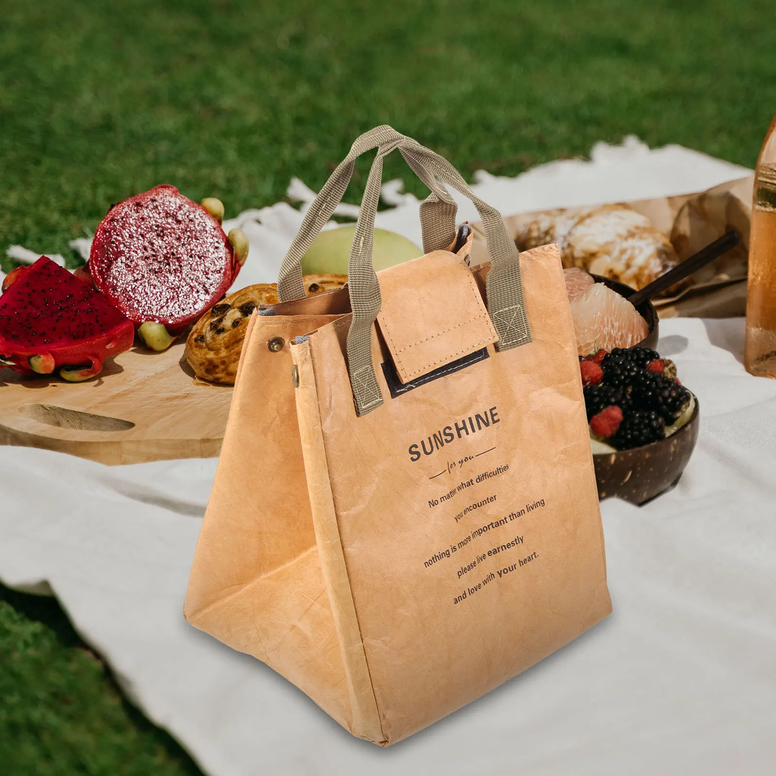 Bolsa de almacenamiento Bento, bolsa aislante para caja de comida y almuerzo, Material de papel Kraft reutilizable, portátil, soporte para lonchera de todos los estilos para el hogar