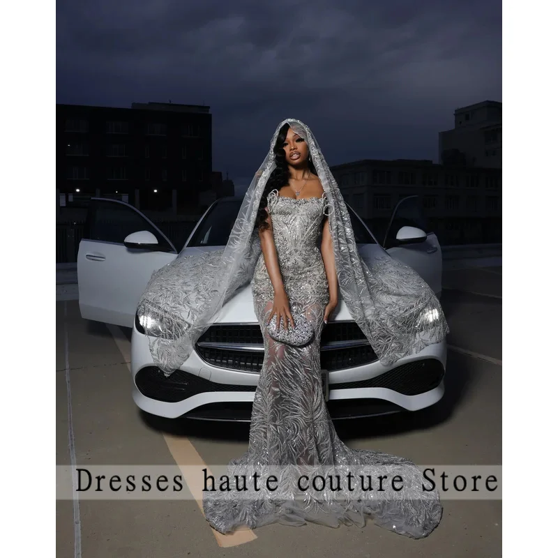 Sparkly Sequin Long Mermaid Prom Dresses 2026 Black Girls Luxury Beading Evening Gowns For Birtyday Party Customized