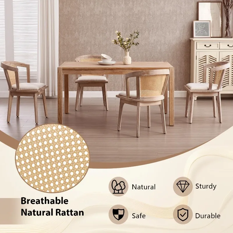 مجموعة كراسي طعام الروطان الحديثة مكونة من 2 كرسي غرفة الطعام شبه برميل للمزرعة كرسي منجد خشبي للمطبخ وغرفة المعيشة #4