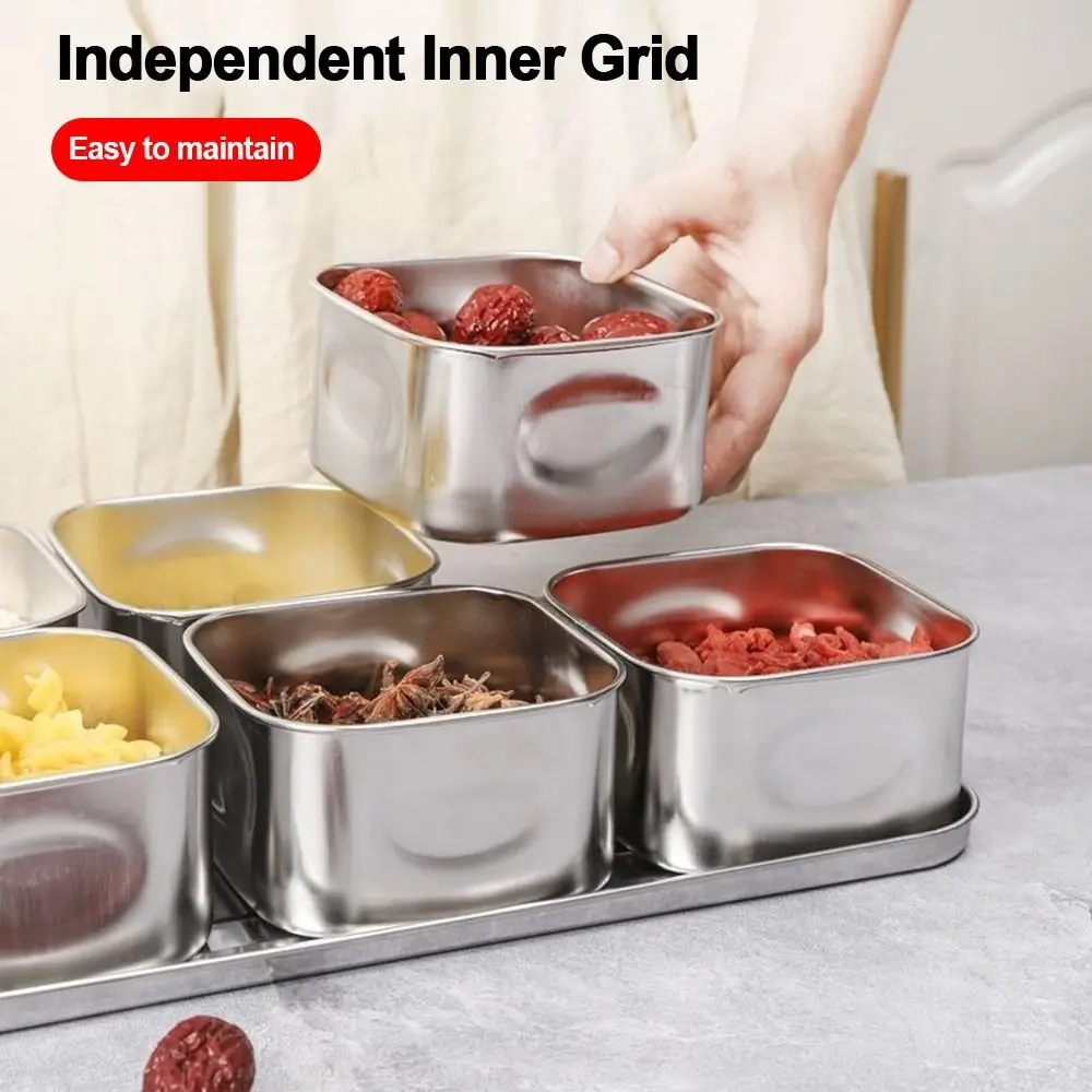 صندوق توابل متين 6/8 شبكات، صندوق تخزين مستطيل مقاوم للصدأ، حاوية طعام من الفولاذ المقاوم للصدأ